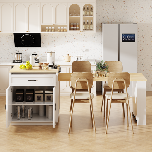 K&k 83" Kitchen Island with Extendable Dining Table for 4-6 Person - White & Oak - detail view 2