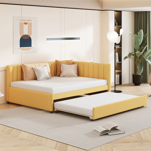 Lavinia Full Size Upholstered Daybed with Trundle, Yellow