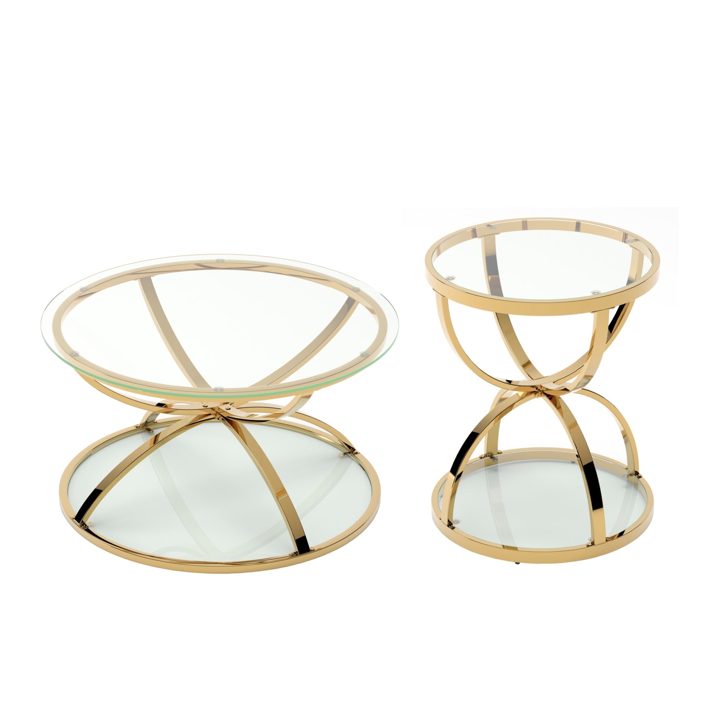 Gold Glass,Iron 2-Piece Accent Table Set with Gold Legs (Set of 2) - detail view 7