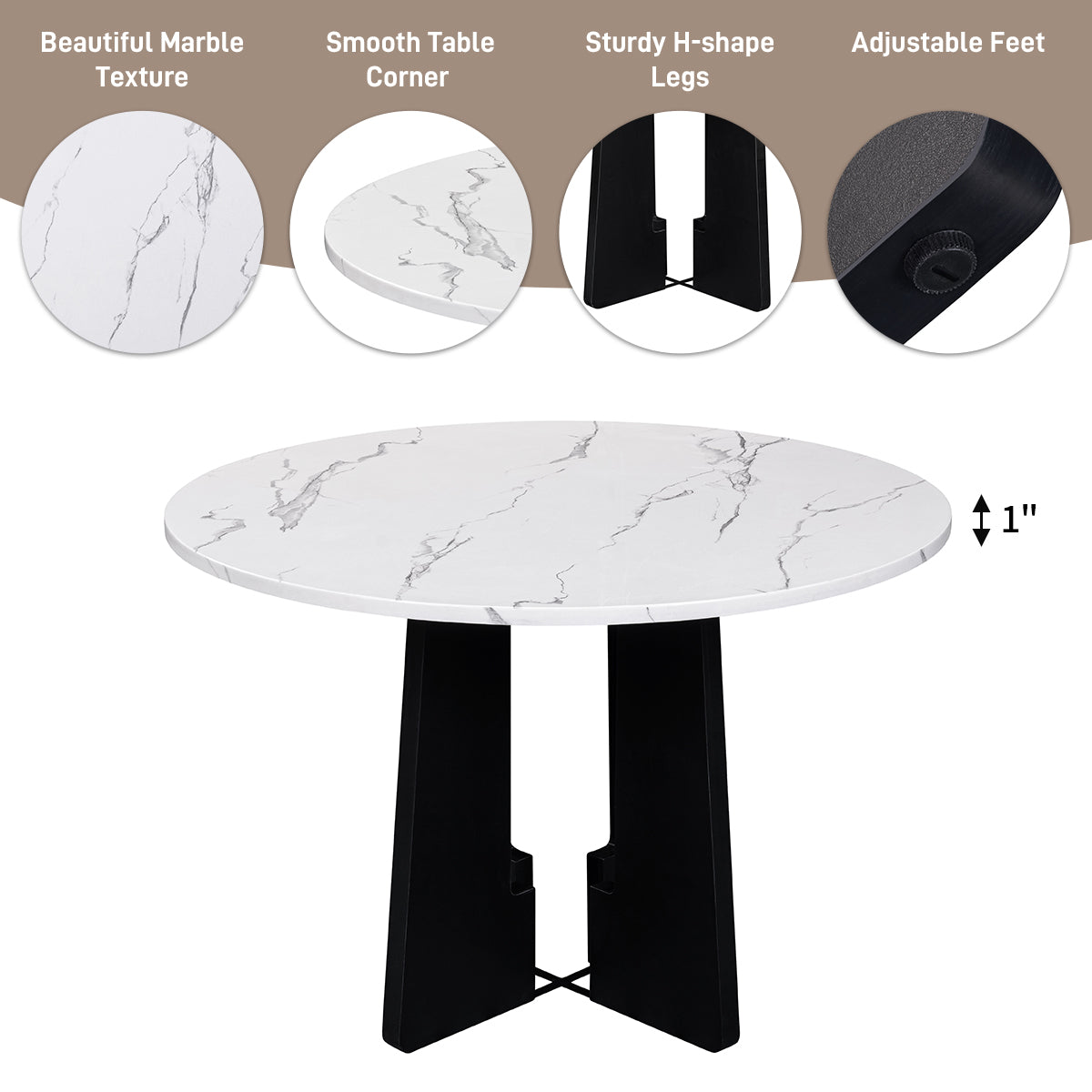 5-Piece Round Dining Table Set - Beige+white - detail view 5