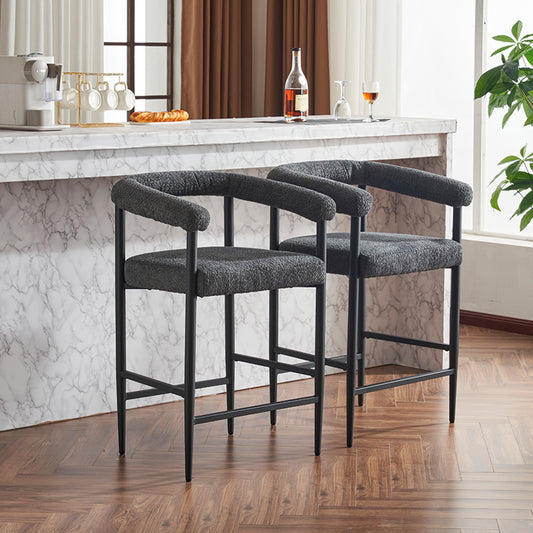 Vera Bouclé Upholstered Counter Stools (Set of 2) – Dark Gray & Black