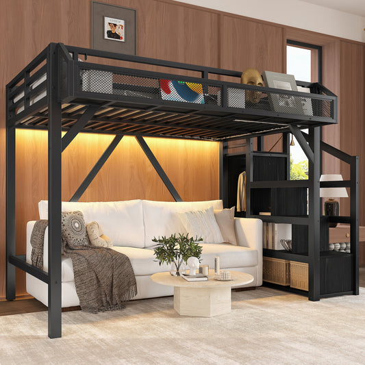 Twin XL Loft Bed with Storage Stairs - Black+natural - detail view 2