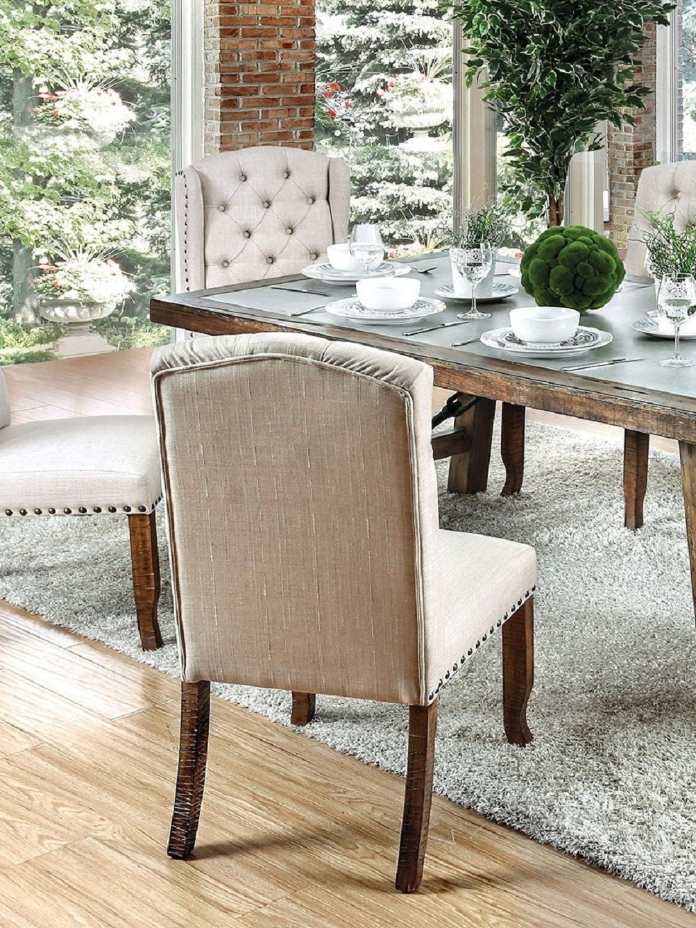 Diana Contemporary Tufted Side Chairs Set of 2 Ivory & Rustic Oak