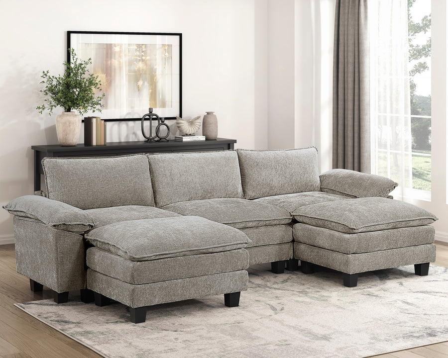 Modern Contemporary 5-Piece Modular Sectional with Ottomans Plush Comfort Chenille Upholstery Living Room Furniture Durable Plywood - detail view 7