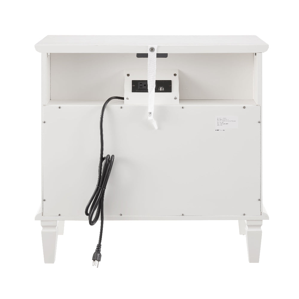 Marilla 2-Drawer Farmhouse Nightstand with USB, White