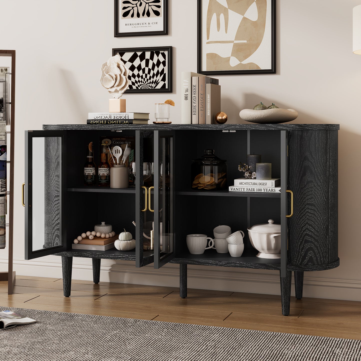 TREXM Farmhouse Sideboard Cabinet with Storage - Black - detail view 2