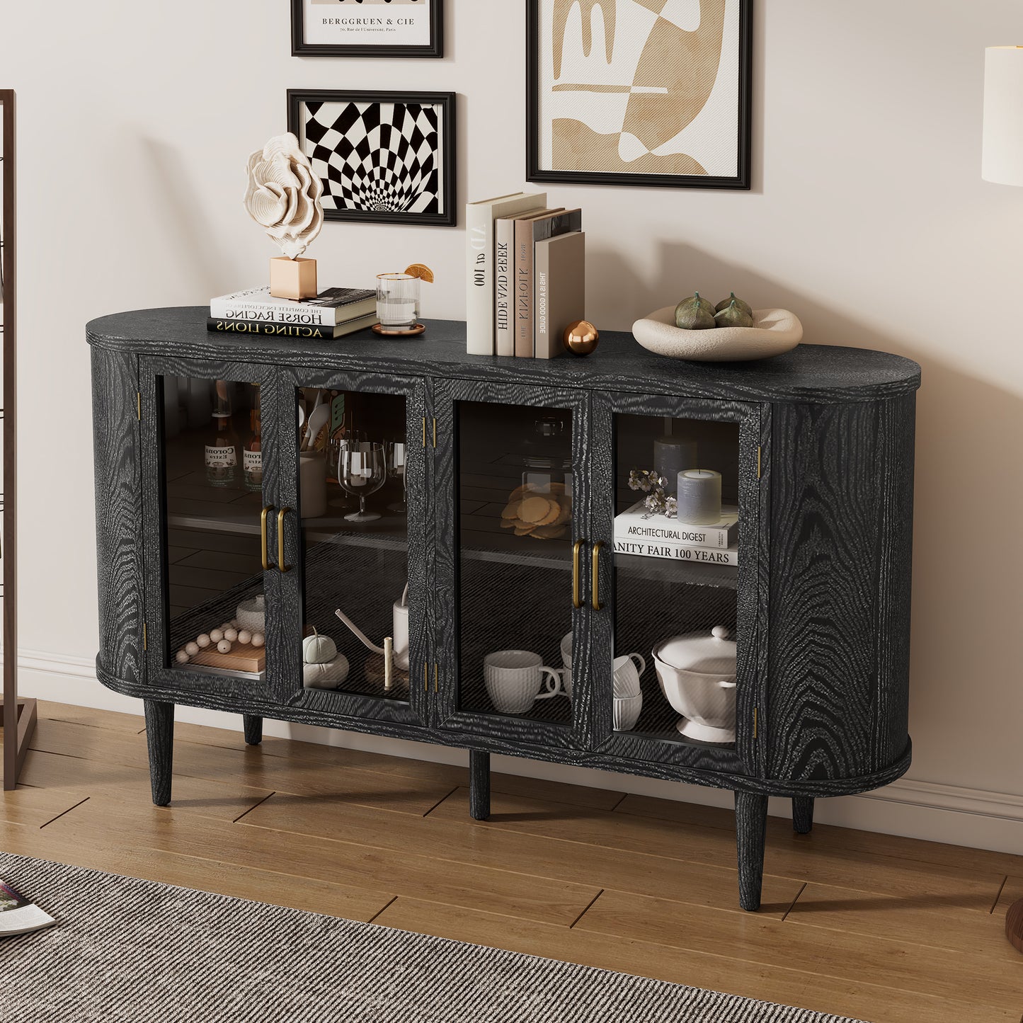 TREXM Farmhouse Sideboard Cabinet with Storage - Black - detail view 3