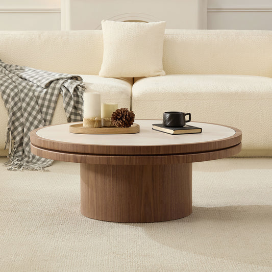 35" Coffee Table Sintered Stone Tabletop with Sturdy MDF Pedestal - Walnut - primary color shot