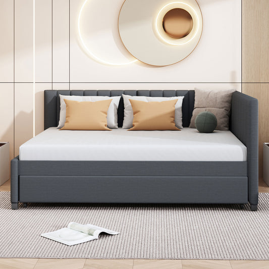 Lavinia Full Size Upholstered Daybed with Trundle, Gray