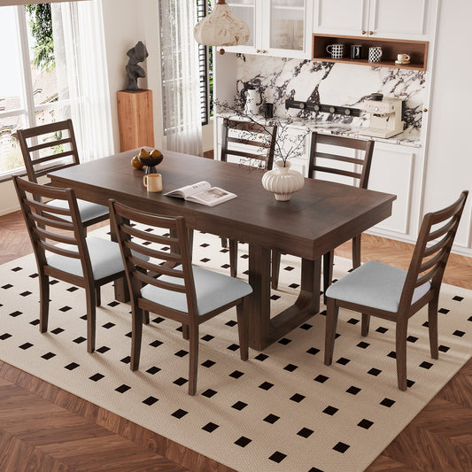 7-Piece Extendable Dining Table Set - Beige,walnut - primary color shot