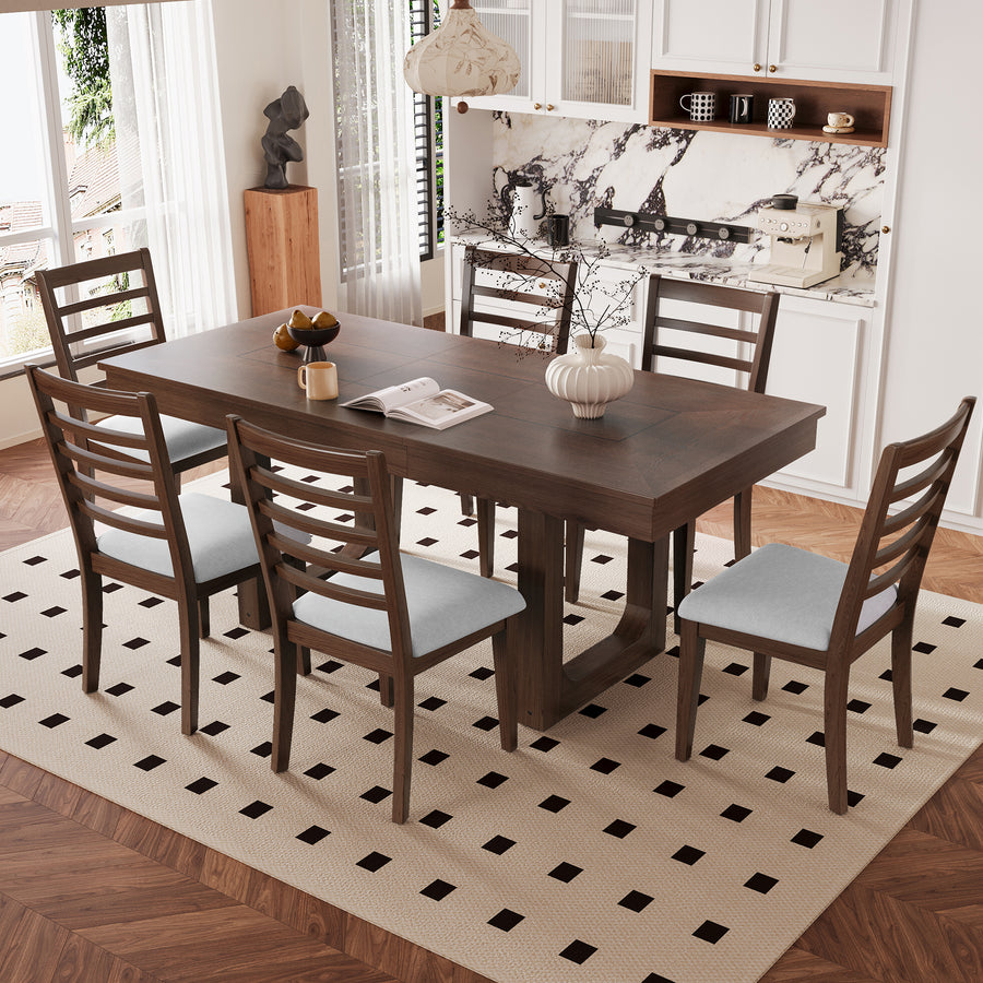 7-Piece Extendable Dining Table Set - Beige,walnut - primary color shot