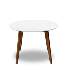 Brown and White Oval Solid Wood Dining Room Table with Brown Wood Base - detail view 3