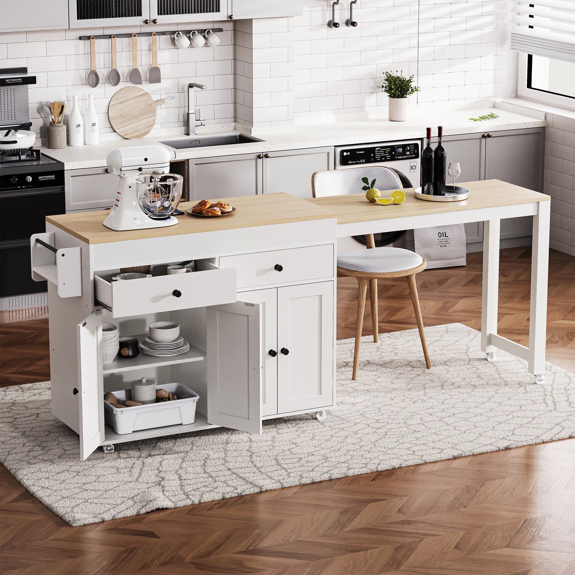 K&k 74" Kitchen Island with Extendable Dining Table - White - detail view 3