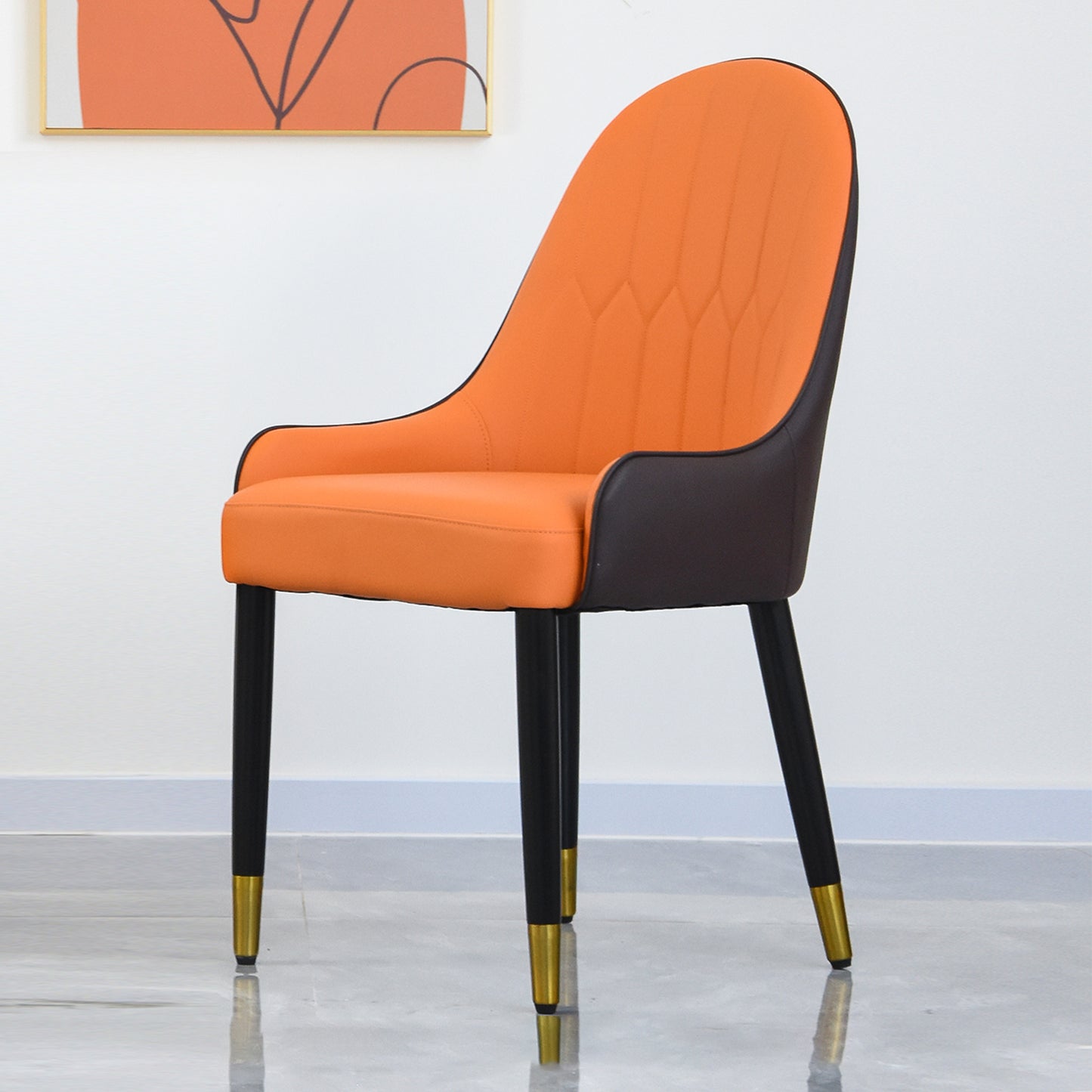 Saskia Modern PU Leather Side Chairs with Gold Tipped Legs Set of 2 Dark Brown & Orange
