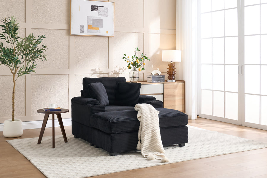 [video/new]corduroy Upholstered Chaise Lounge Sofa with Handrail Storage - Black - primary color shot