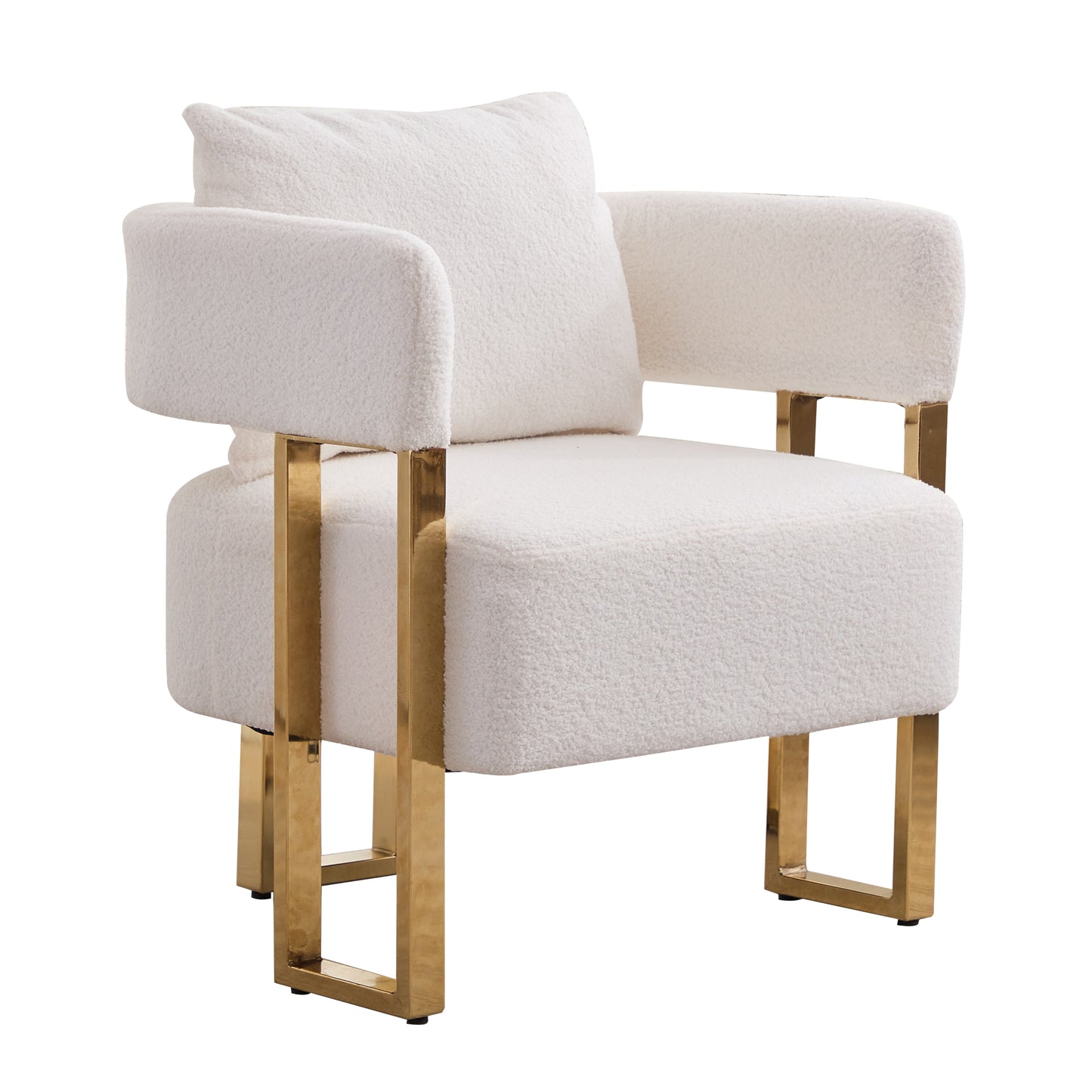 White Bouclé Steel Frame Accent Chair with Gold Legs - detail view 8