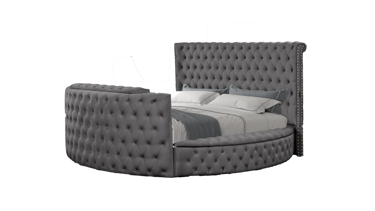 Maya Modern Style Crystal Tufted Queen Bed Made with wood in Gray