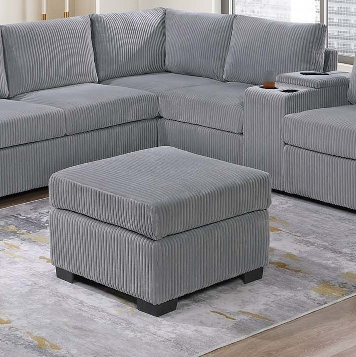 Modern Functional Light Gray Corduroy Upholstered Sectional Set Living Room One Arm Loveseat Wedge Console Ottoman 4pc Couch Sofa Set - detail view 3