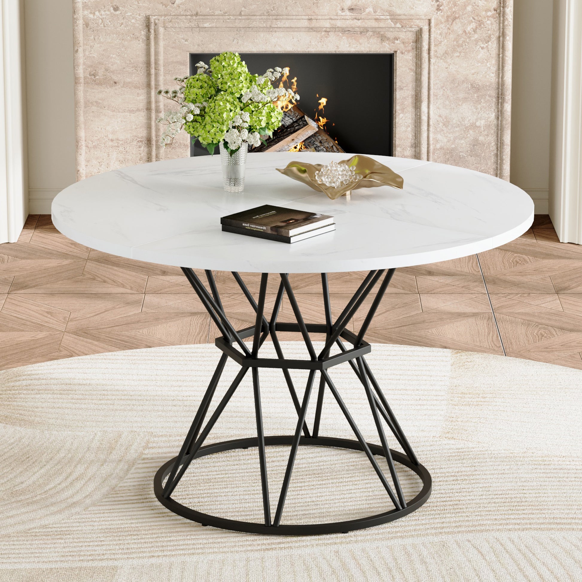 A Circular Dining Table with a Diameter of 47" - White & Black - detail view 2