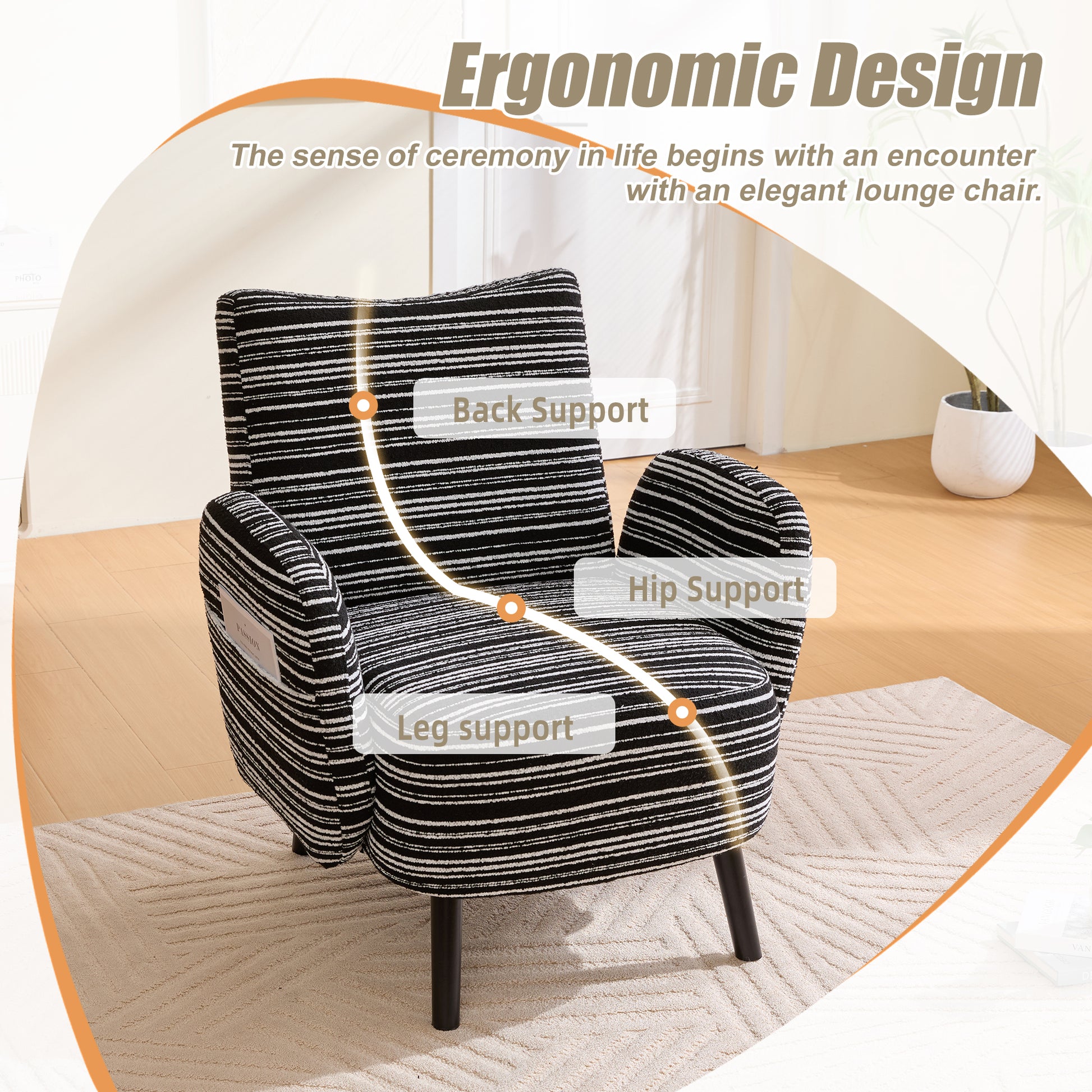 Black Bouclé Accent Chair with Black Legs - detail view 4