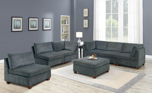 Living Room Furniture Gray Chenille Modular Sectional 7pc Set Modular Sofa Set Couch 3x Corner Wedge 3x Armless Chairs and 1x Ottoman - primary image