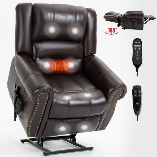 Power Lift Recliner Chair Heat Massage Dual Motor Infinite Position Up to 350 LBS - Antique Brown - primary color shot