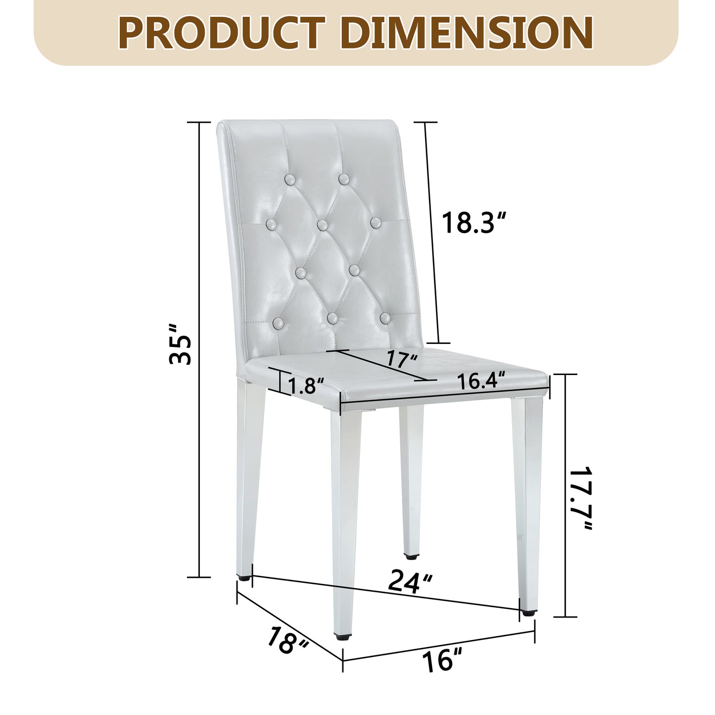 Gray Upholstered Fabric Dining Chairs with Silver Legs (set of 2) - detail view 3