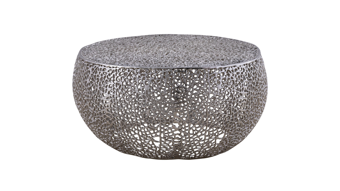 Azriel Round Aluminum Mesh Coffee Table, Silver
