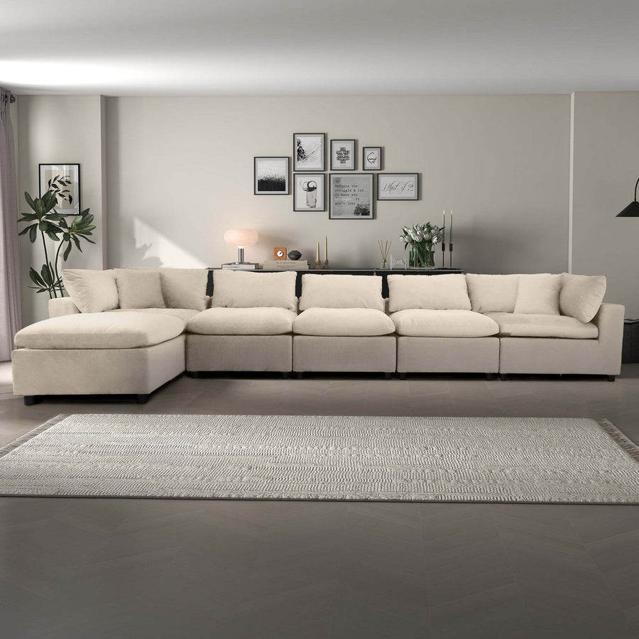 Hayward Ivory Velvet Modular Sectional Sofa with Foam Cushions and Removable Back, Elegant and Durable - detail view 5