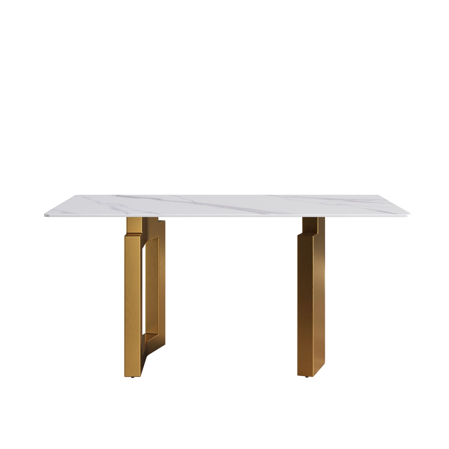 Nyx 63" Modern Sintered Stone Dining Table, White & Gold