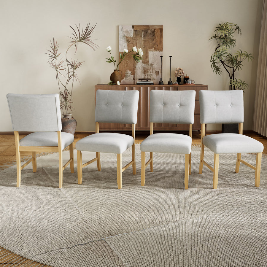 Wooden Dining Chairs Set of 4 - Beige+natural - primary color shot