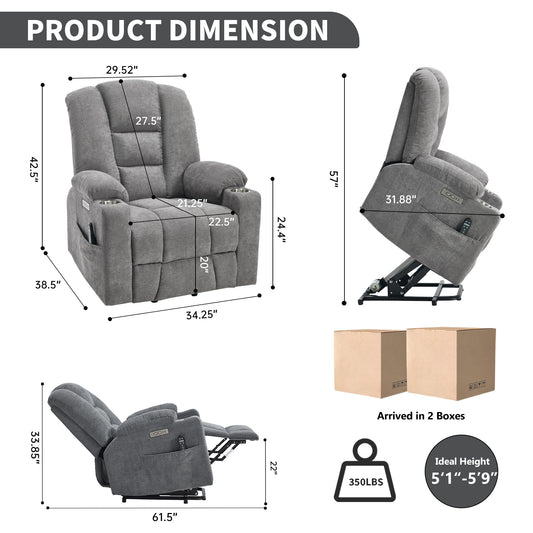 Power Lift Recliner Chair with Massage and Heat for Elderly - Light Gray - detail view 2