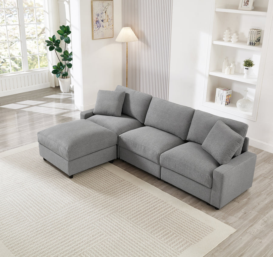 103.54'L Modular Sectional Sofa,4 Storages L-Shaped polyester Fabric Sectional Couches for Living Room,3-Seater Cloud Couches with Ottoman,Modern, Small Space, Easy Assembly(Grey) - primary color shot