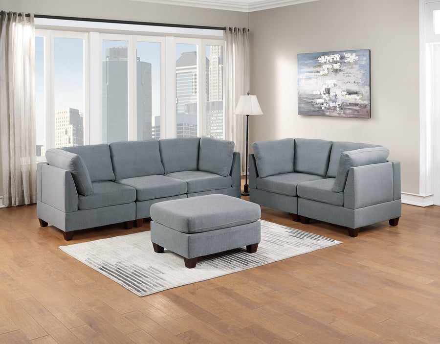 Modular Sofa Set 6pc Set Living Room Furniture Sofa Loveseat Couch Grey Linen Like Fabric 4x Corner Wedge 1x Armless Chair - primary image