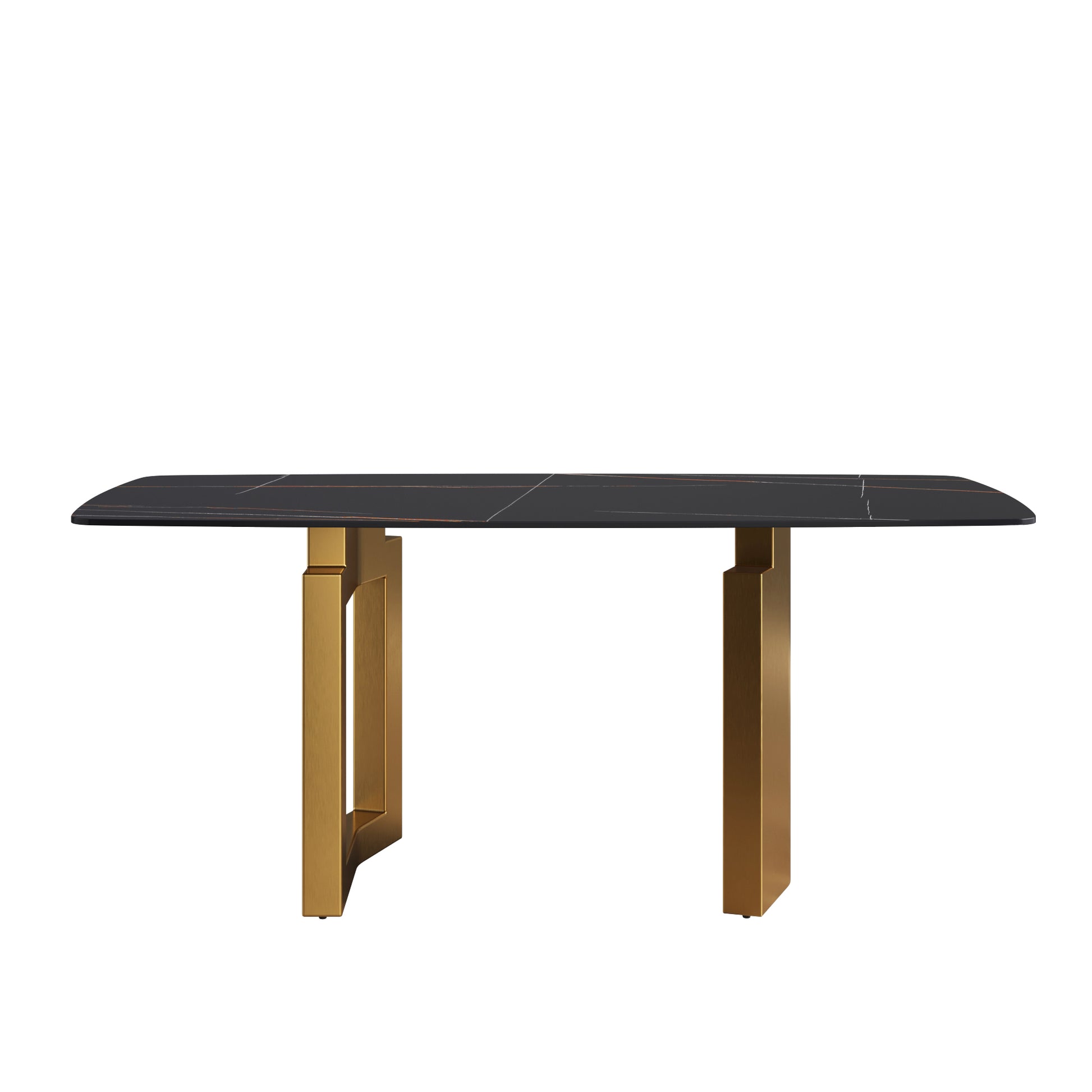 Elara Modern 70.8" Artificial Stone Dining Table, Black & Gold