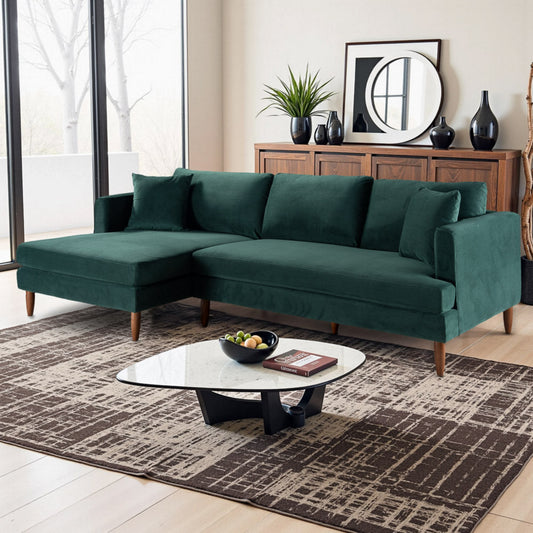 Blake L-Shaped Dark Green Velvet Sectional Sofa Left Facing Comfortable Upholstery - detail view 2