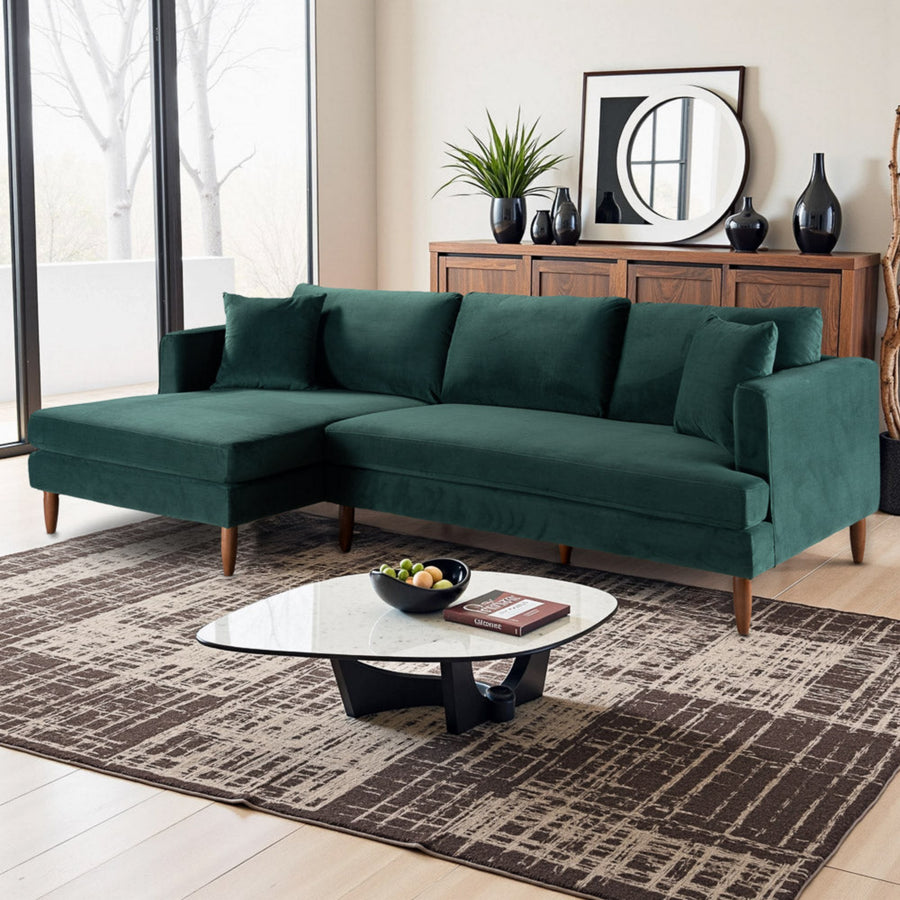 Blake L-Shaped Dark Green Velvet Sectional Sofa Left Facing Comfortable Upholstery - detail view 2