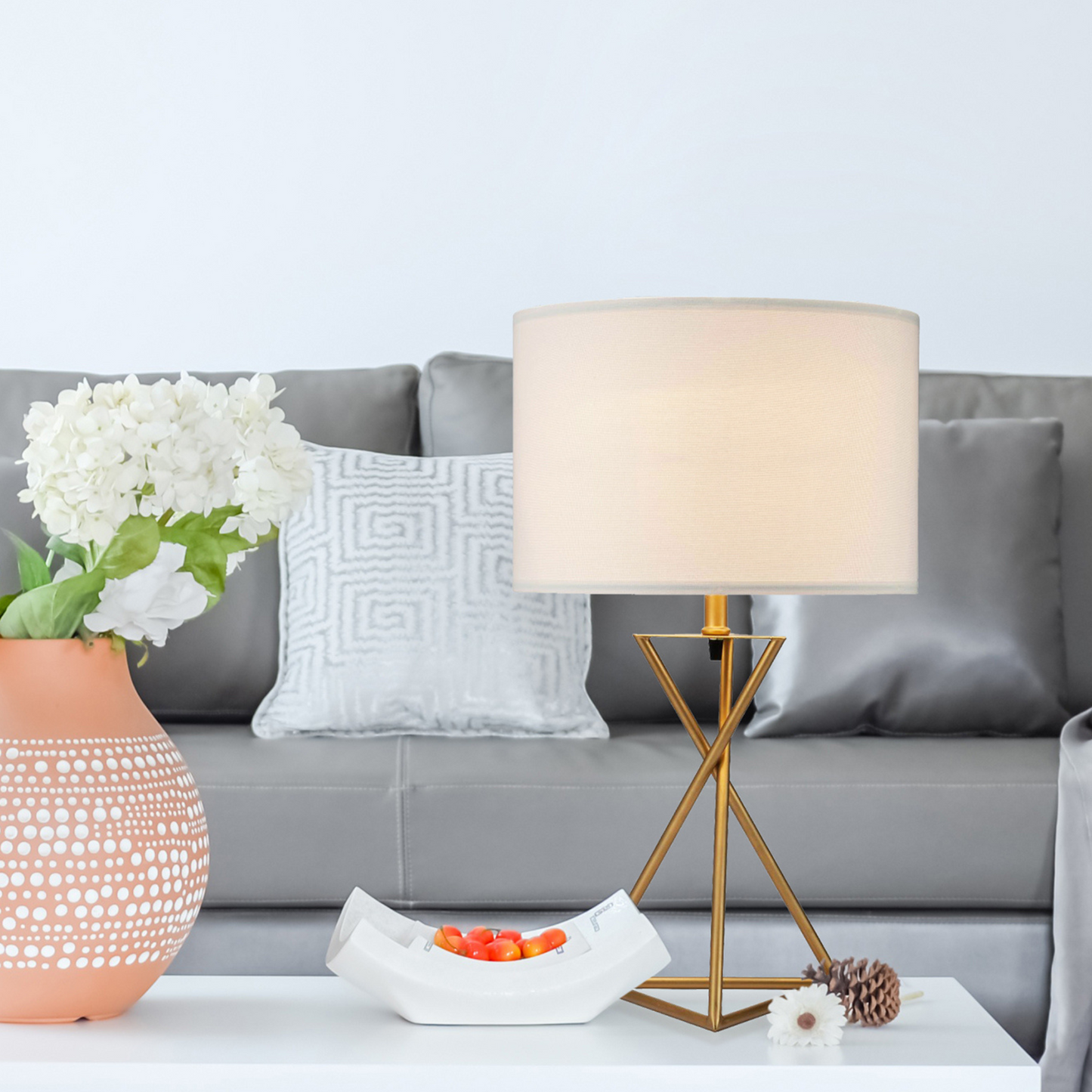 26.25' Tall 'Ester' Mid-Century Metal Table Lamp, Hourglass Design, Matte Gold