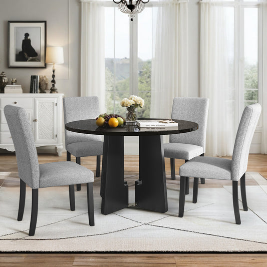 5-Piece Round Dining Table Set - Grey+black - detail view 2
