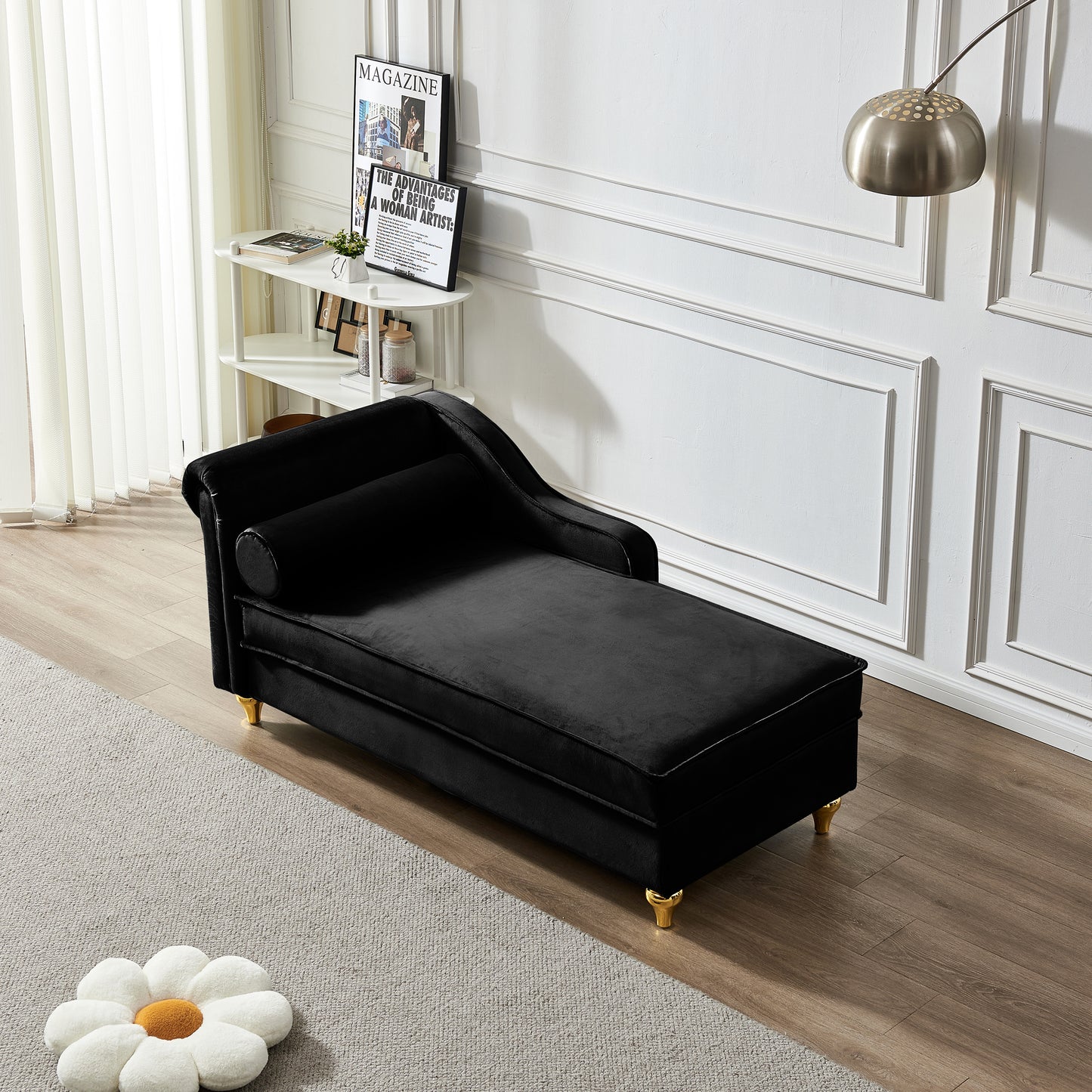 Modern Upholstery Chaise Lounge Chair with Storage Velvet (black) - detail view 2