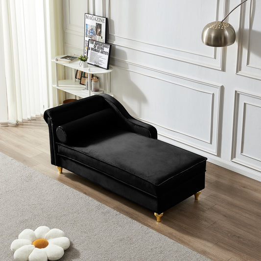 Modern Upholstery Chaise Lounge Chair with Storage Velvet (black) - detail view 2