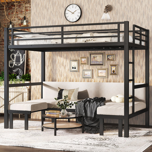 Twin XL over Twin XL Size Pull-Out Metal Bunk Bed - Black - primary color shot