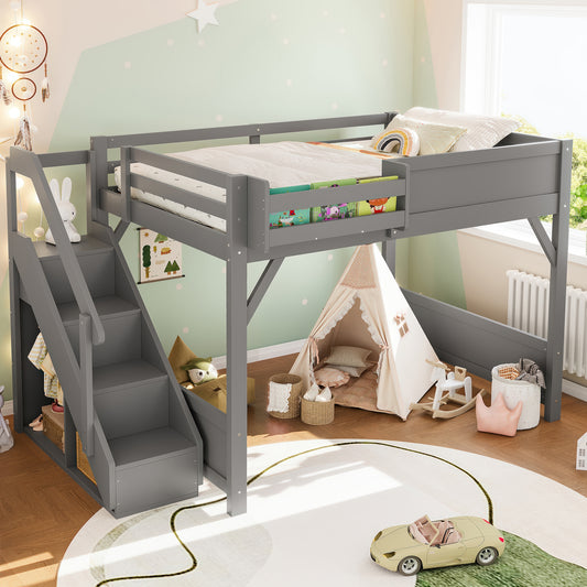 Full Size Loft Bed with Built-in Wardrobe and Storage Space - Gray - detail view 2