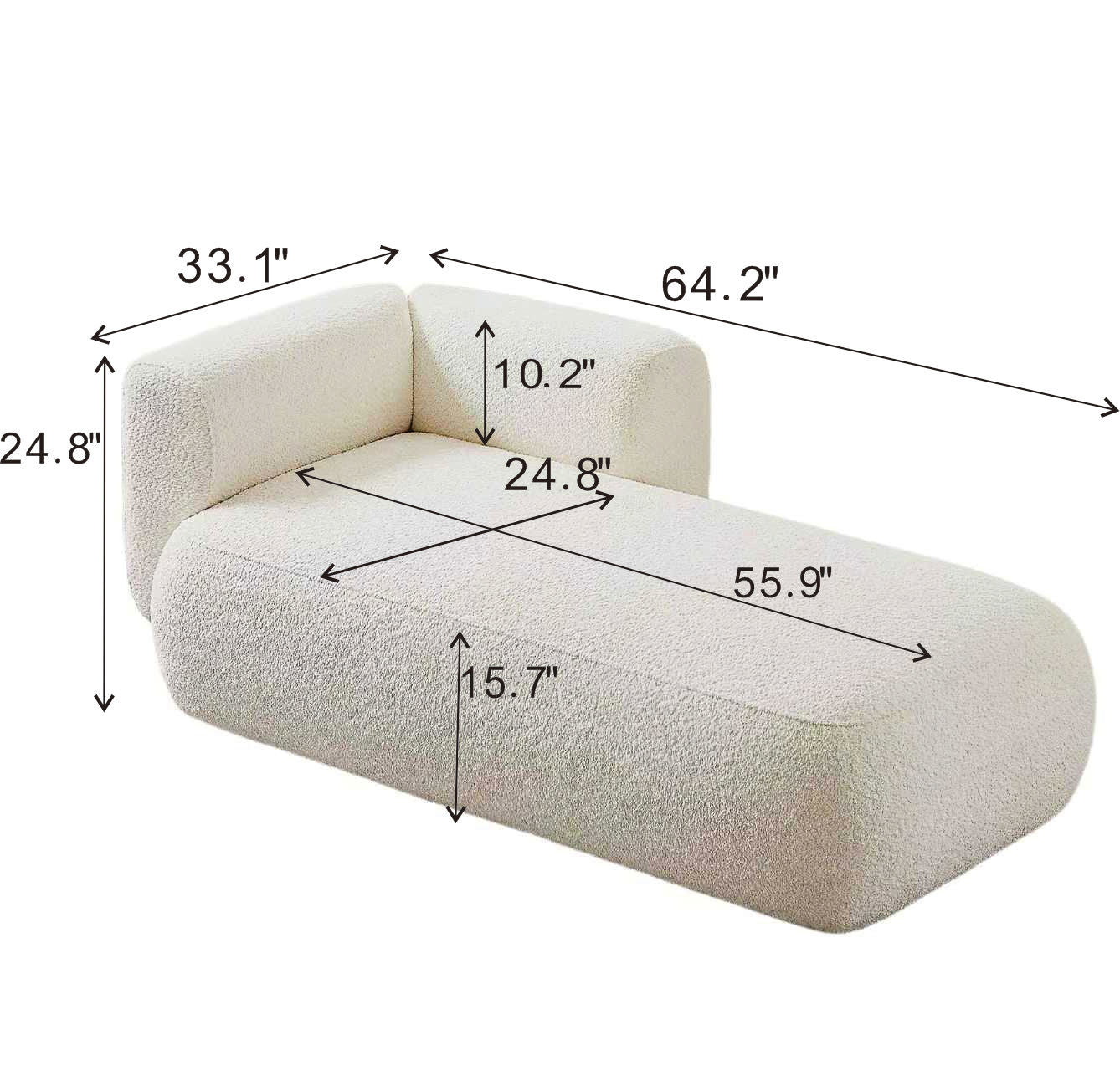 Upholstered Chaise Lounge - Cream - detail view 5