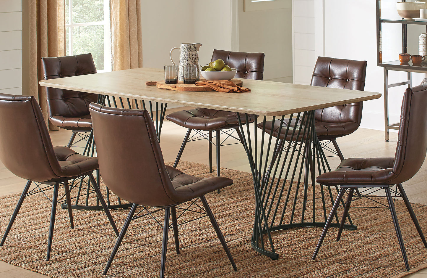 Altus Modern Industrial 5-Piece Dining Set – Oak & Charcoal or Brown Faux Leather