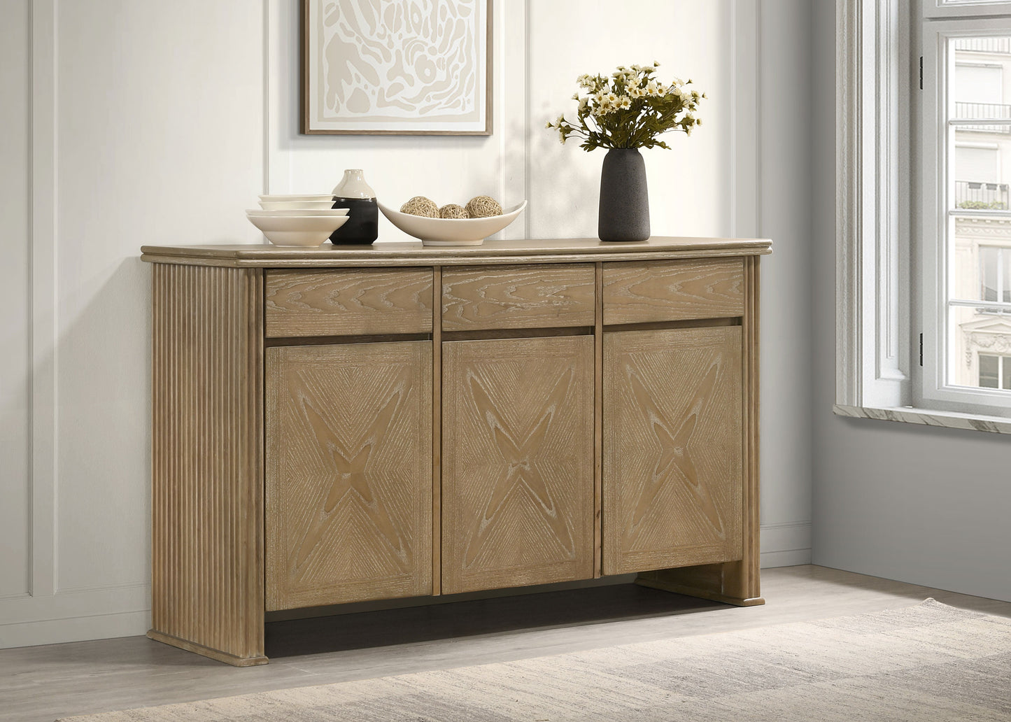Adina 2-door 59" Sideboard in Distressed Light Brown