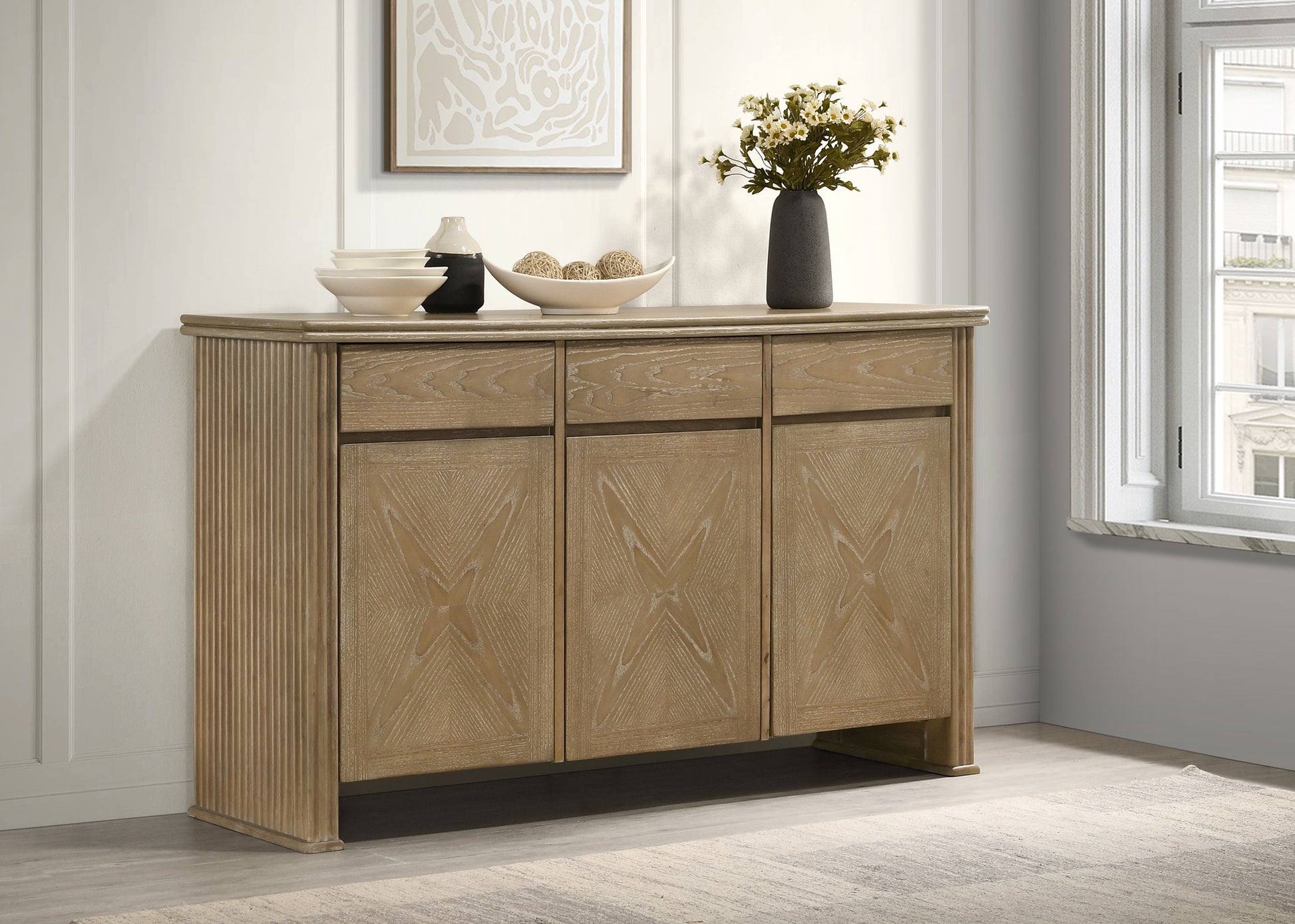 Adina 2-door 59" Sideboard in Distressed Light Brown