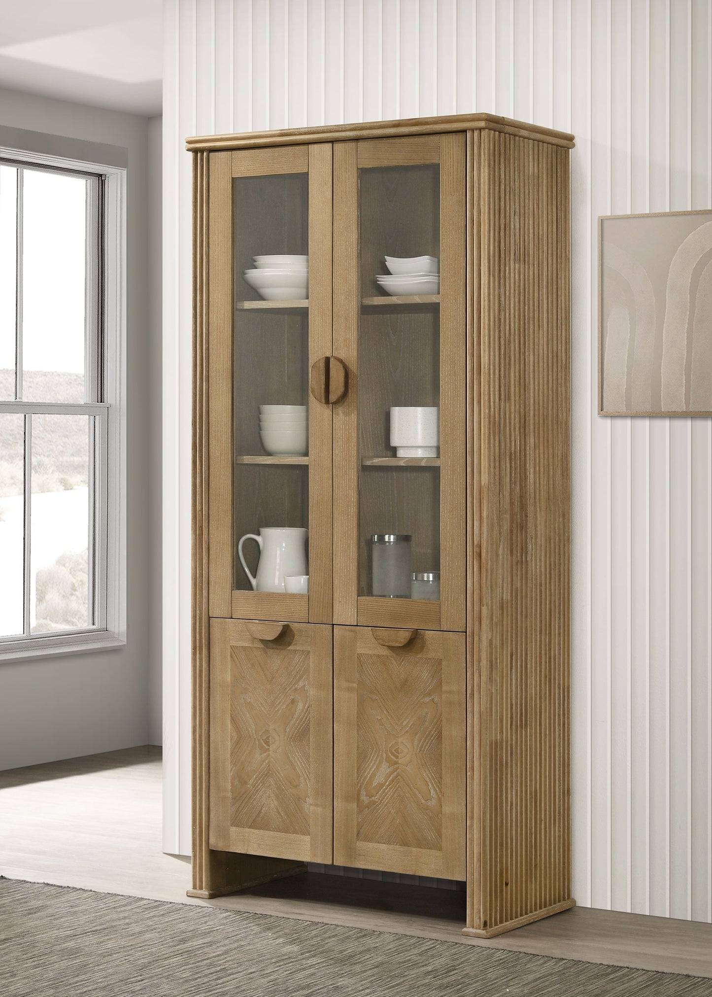 Adina 77" Tall Display Cabinet in Distressed Brown