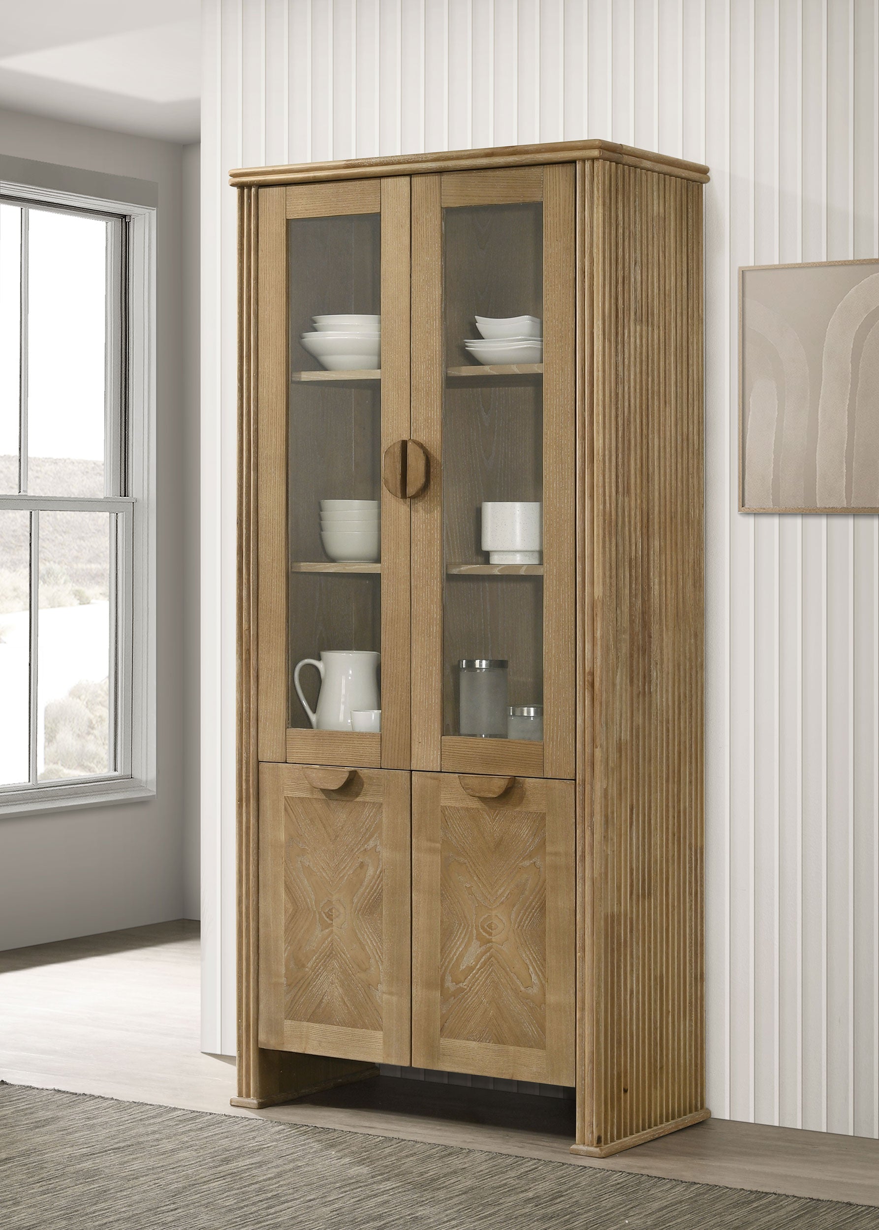 Adina 77" Tall Display Cabinet in Distressed Brown