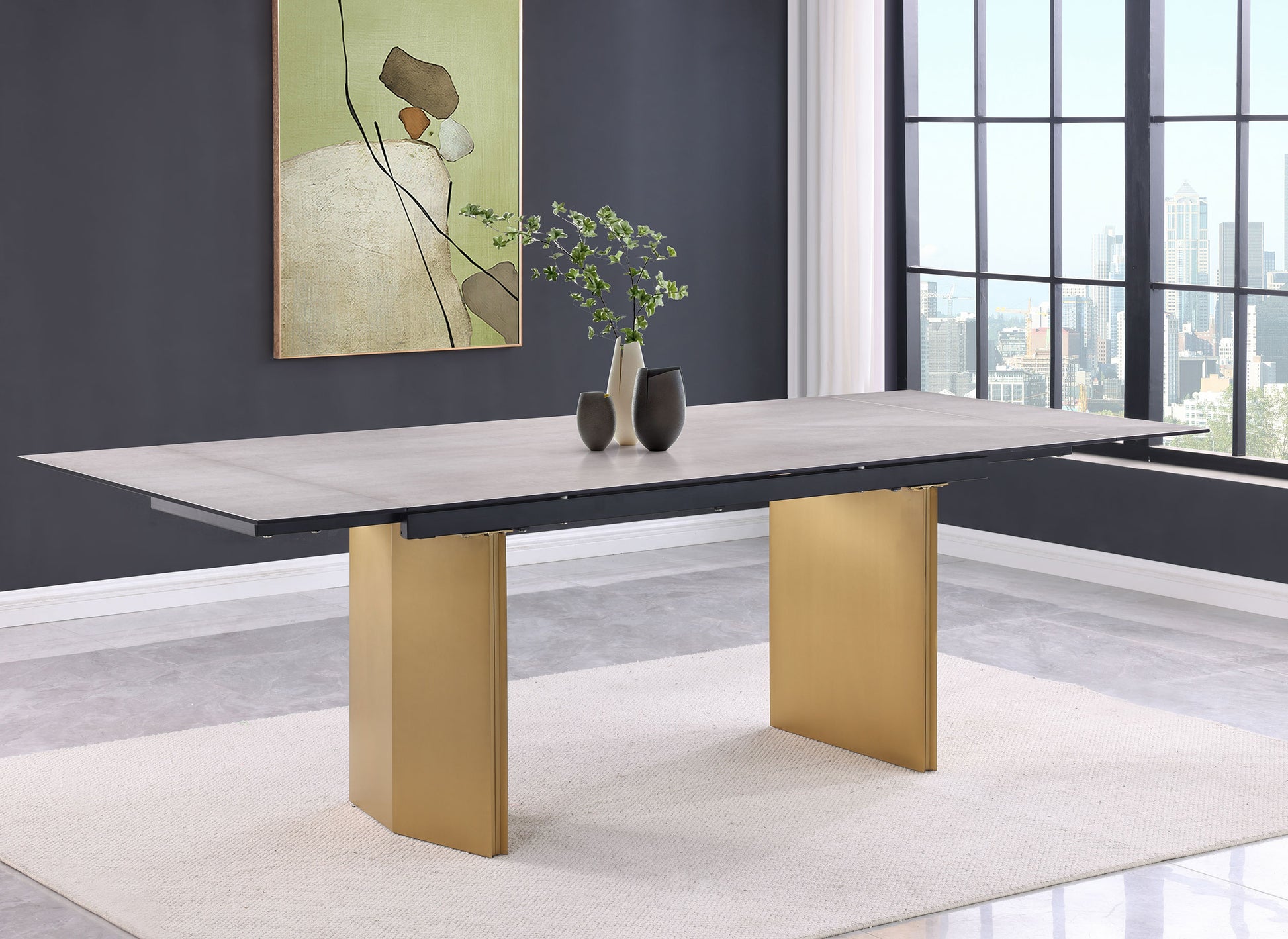Vessa 97" Glass Top Extension Dining Table